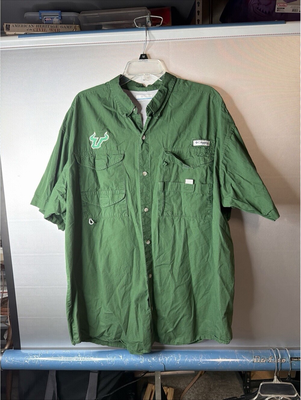 Columbia PFG Shirt Mens XL Green University of South Florida Button Outdoors
